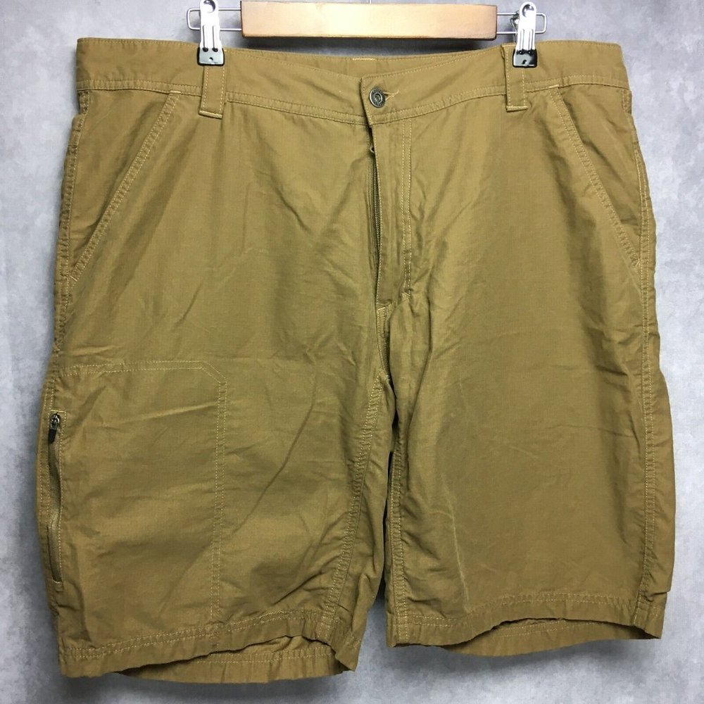 Koppen Mens Cargo Shorts size 40 Brown Cotton Nylon Blend Zip Tech Pocket